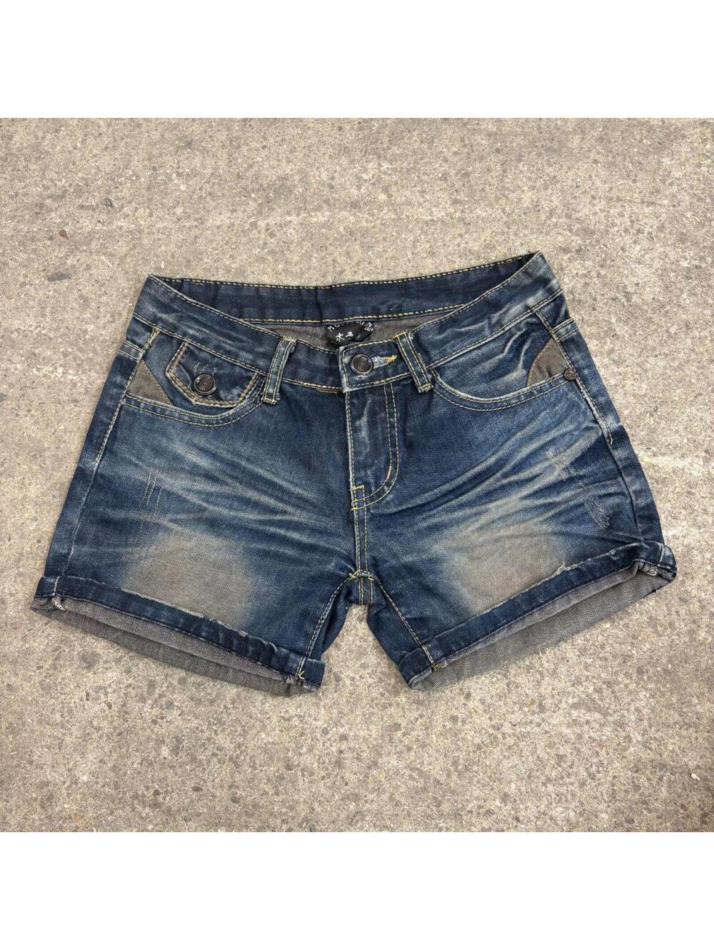 Vintage Y2K Low Rise Denim Micro Shorts Dark Mud Wash